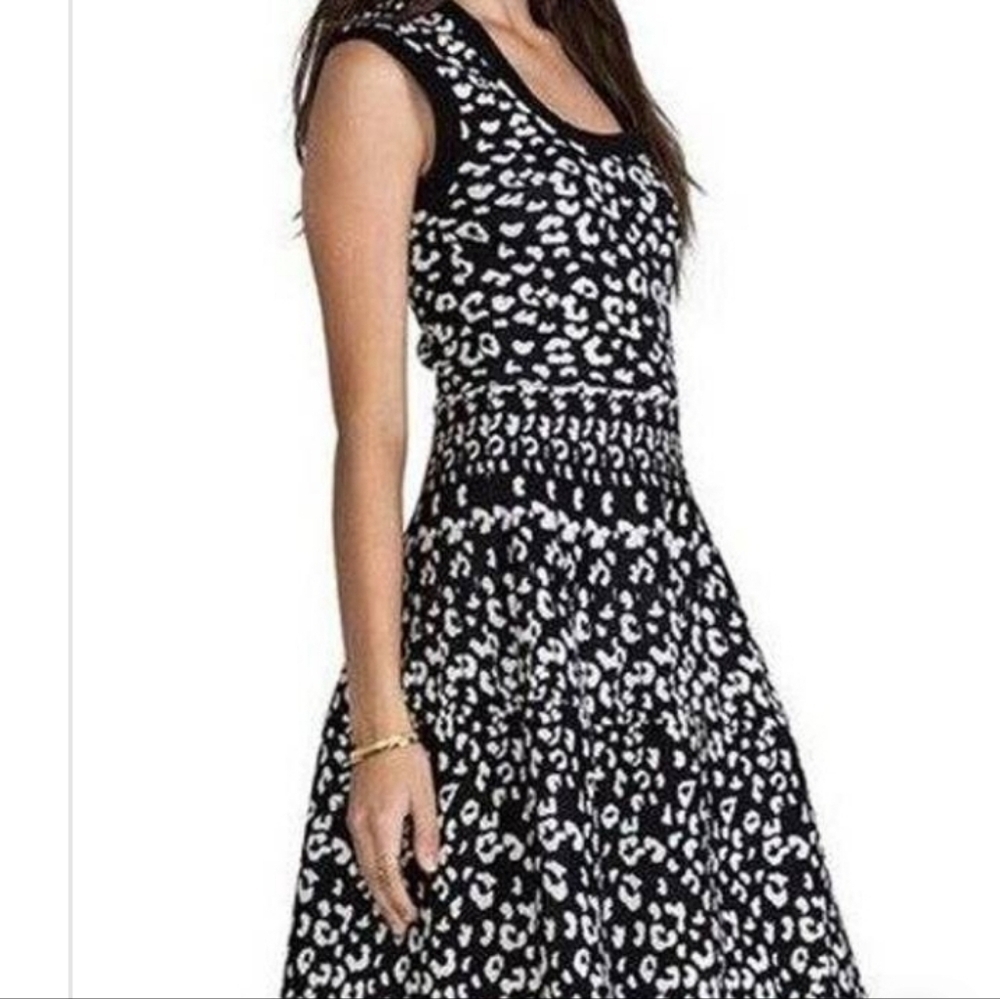 Rebecca Taylor Revolve Leopard Stretch Knit black white Sweater Dress - Picture 2 of 8